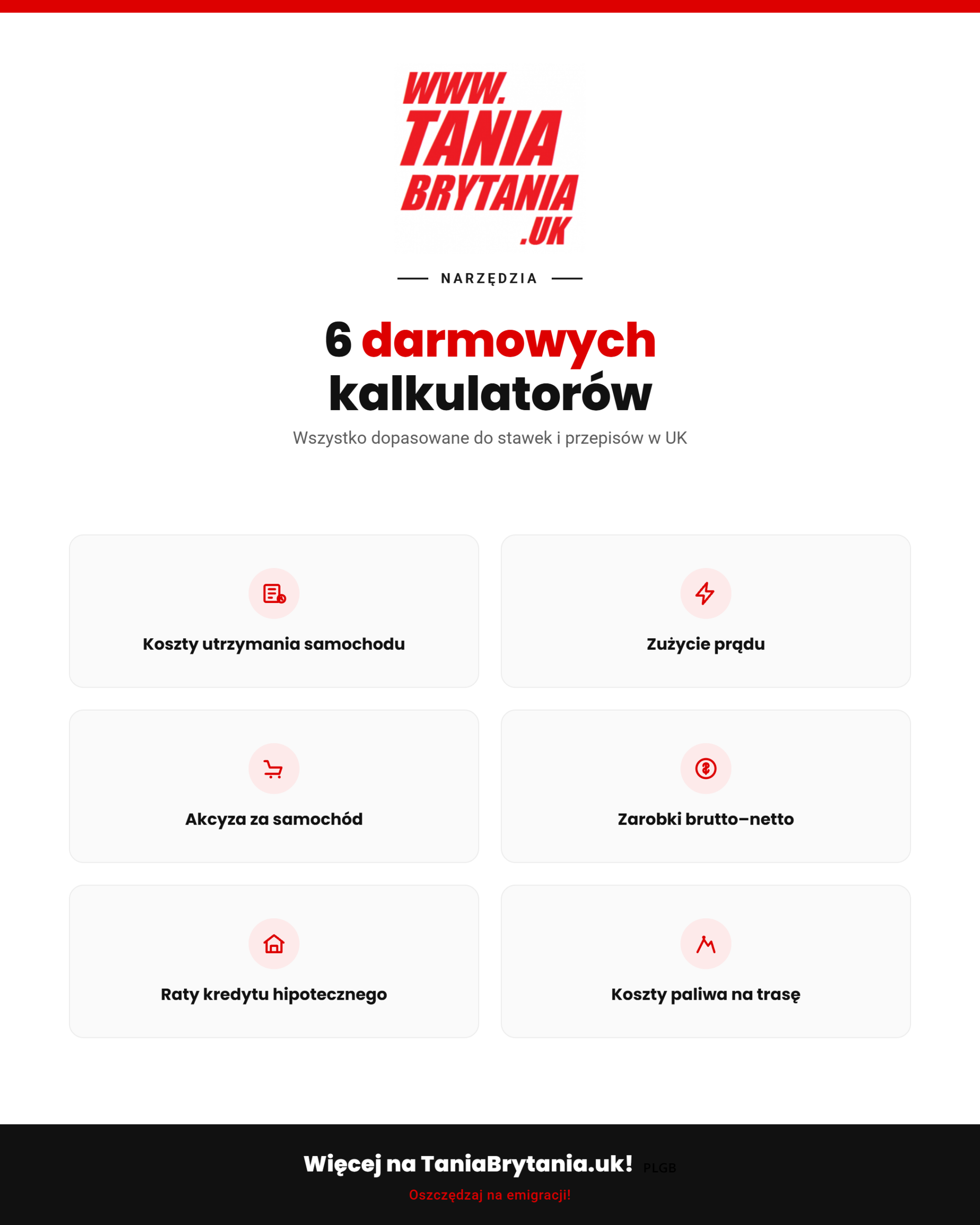 6 darmowych kalkulatorów TaniaBrytania.uk